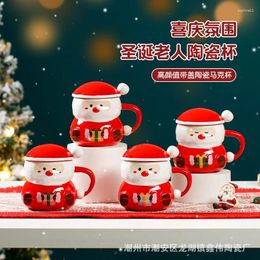 Tasses Creative Cartoon Santa Claus Cerra Cup Net Red Red Lovely Water avec couvercle Coud Spoon Hand Gift Mark