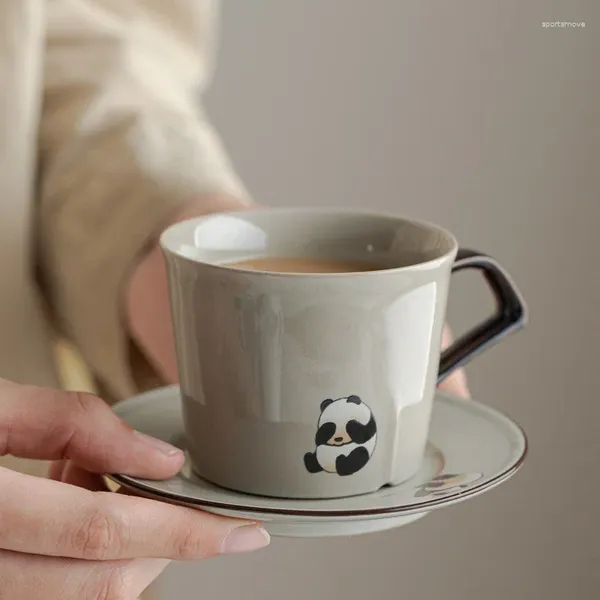 Tasses Tasse à café en céramique créative avec poignée de tasse à thé motif Panda joli ensemble Anti-brûlure accessoires ménagers