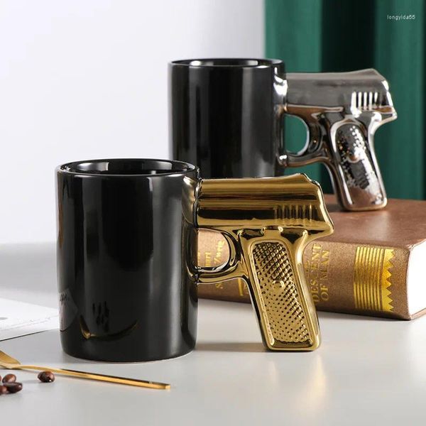 Tasses créatives en céramique tasse café 3D modélisation de couleur glaçure or et pistolet argenté pistolet d'eau personnalisée