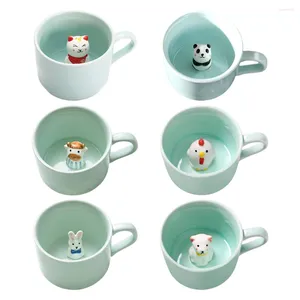 Tasses Creative Tasse En Céramique Tasse À Café 3D Lait Animal À L'intérieur Mignon Dessin Animé Panda Lapin Chaton Chiot Tee Celadon