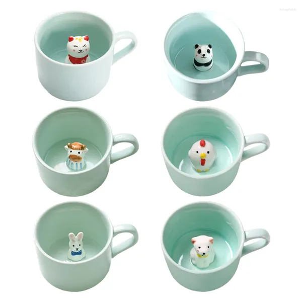 Tazas Taza de cerámica creativa Taza de café Leche 3D Animal Dentro Lindo Dibujos animados Panda Conejito Gatito Cachorro Tee Celadon