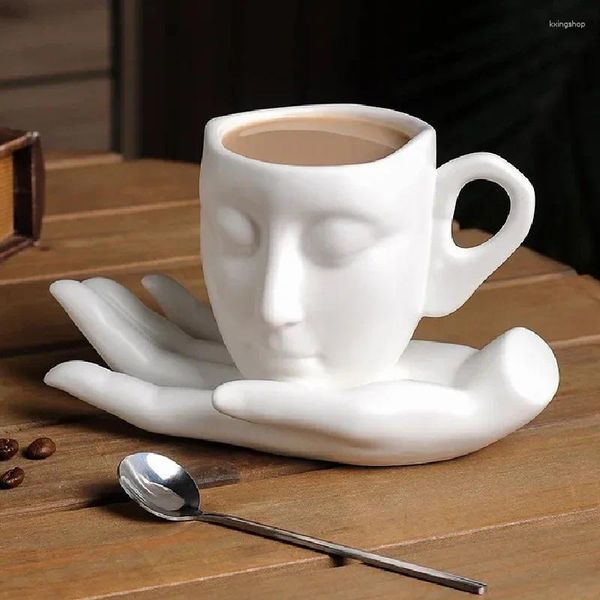 Tasses créatives tasses et soucoupes en céramique café rétro art abstrait tasse à latte salon table décorative