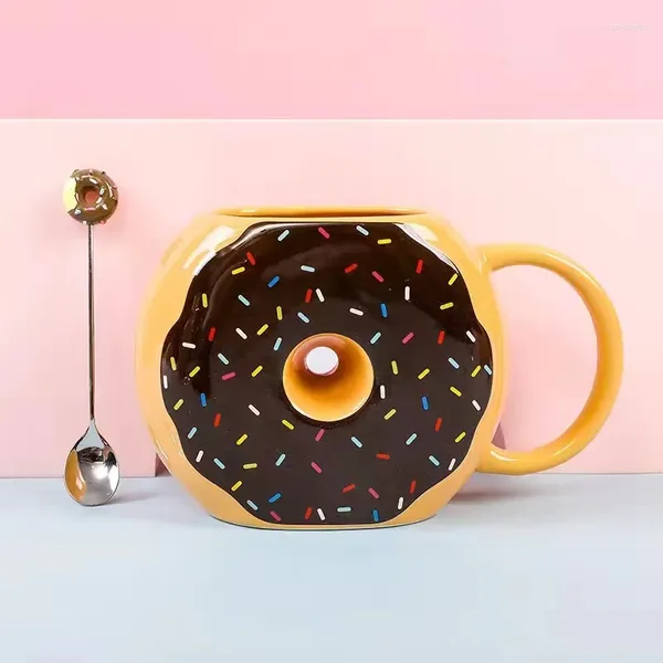 Tazas Taza de café con forma de donut de cerámica creativa con asa Taza de galletas de pan Utensilios para beber decorativos de escritorio