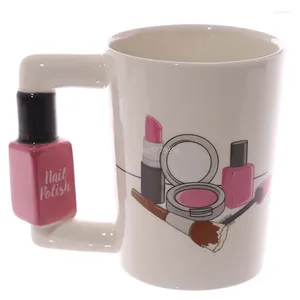 Tazas Creativas Herramientas de cerámica para niña Kit de belleza Especiales Esmalte de uñas Mango Té Taza de café Taza personalizada para regalo de mujer