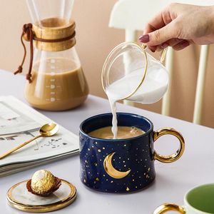 Mokken creatieve keramische gouden maan zon koffie met handgrip porseleinen theemelkbekers Noordelijke thuiskantoor Water Mok Cup Mooi cadeau