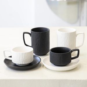 Tasses créatiques de céramique Classic Black White Stone Grain Coffee tasse de café Home El tasses Lovers Japonais Simple Bureau Eau