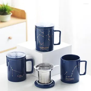 Tasses Creative en céramique tasse avec couvercle cuillère de boisson à boire personnalité 12 constellations hommes bleus et café pour femmes