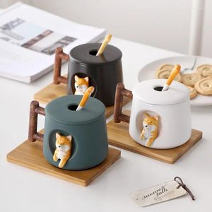 Tasses Creative Ceramic Personomy Belle tasse avec cuillère Famille Couple Café Café Casse chai chai Gift