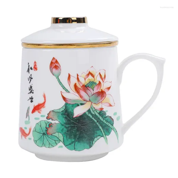 Tazas Creative China Office Ceramic Drinkware Taza de té con tapa y filtro Pintado a mano Taza de té Taza de té