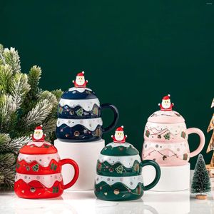 Tasses Creative Christmas en céramique tasse avec cuillère recouverte de grande capacité Mug Cartoon Santa Claus Gift Water for Children's