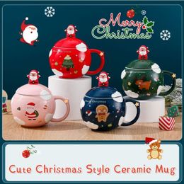 Tassen Kreative Weihnachtskaffeetasse Niedliche Cartoon-Keramikbecher Milchtee Frühstückstasse Set mit Deckel und Löffel Weihnachtsgeschenke 230904