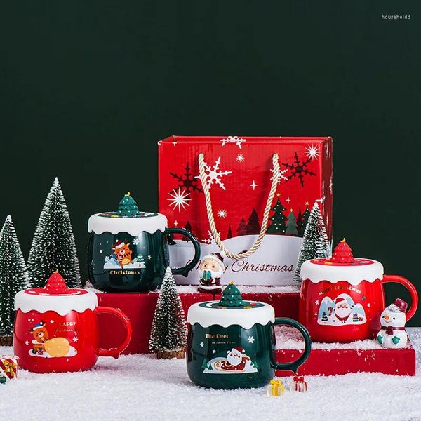 Tasses Tasse de Noël créative avec couverture Haute valeur de couleur Ins Tasse de couple féminin Cadeau Main Céramique Eau