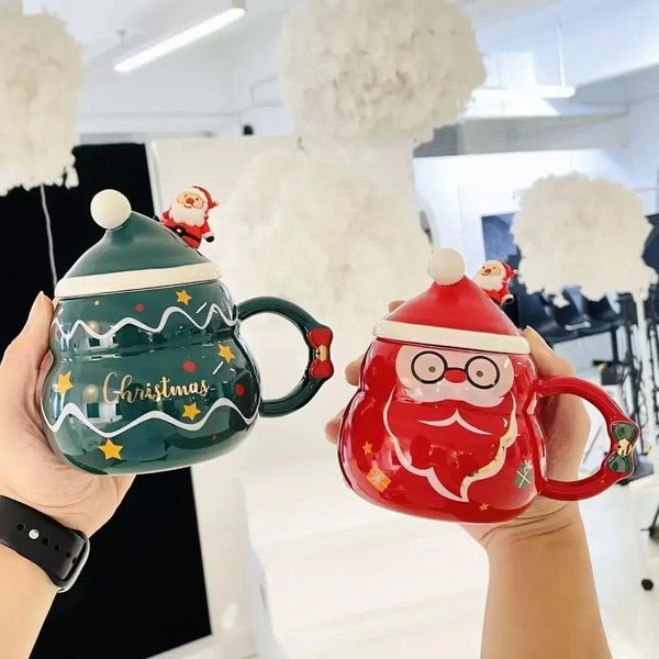 Tasses Creative Christmas Snowman Mug avec couvercle cuillère cadeau tasse d'eau pour le thé à café mignon tasses