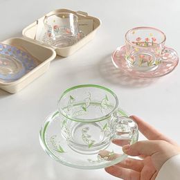 Tasses créatives tasse à café soucoupe ensemble tasses coréennes peint à la main plante fleur tasse maison cuisine verres expresso 231120