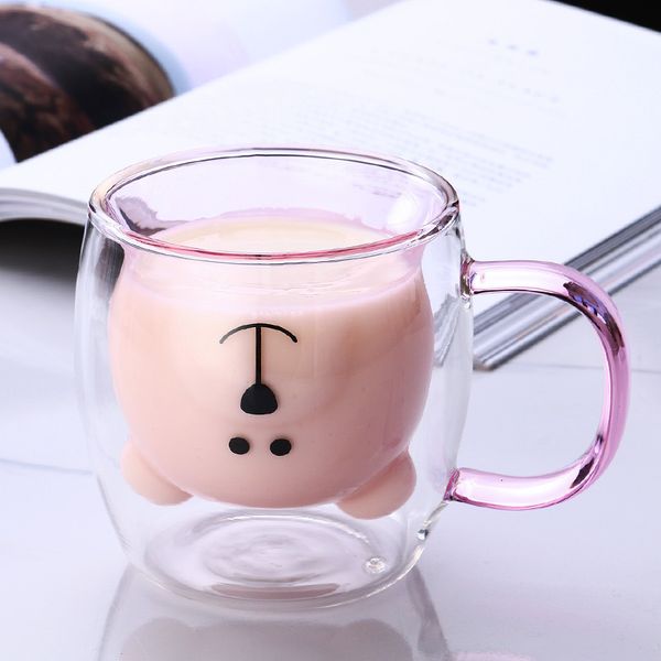 Tasses Creative Mignon Ours Café Double Verre Tasse Animal Doublecouche Lait Jus Thé Tasse Lady Saint Valentin Cadeau De Noël 221122