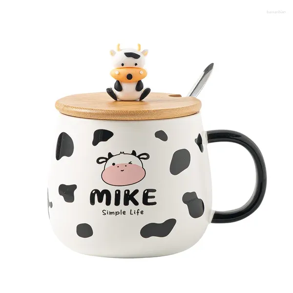 Tazas creativas tazas de vaca linda con tapa de cuchara y kawaii de té de café set de copa de cerámica