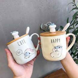 Tasses créatives de hamster mignon tasse dessin animé résistant à la chaleur avec couvercle et cuillère café céramique enfants tasse de bureau