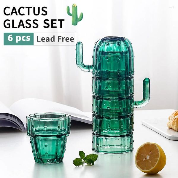 Tasses créatives mignonnes, tasse à thé en verre de Cactus, ensemble de 6 pièces, tasse empilable, bière froide, tasses à café, gobelet