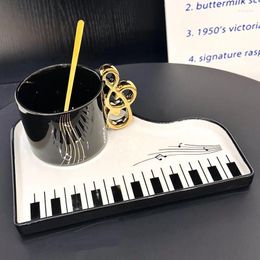 Mokken Creatief Ontwerp Pianovorm Keramische Koffiekop Schotel Met Lepel 200ml Hoogwaardige overgietsouvenir