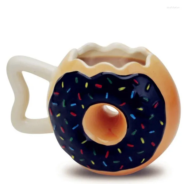 Tazas creativas de Donut para niñas, Tazas de café de cerámica con asa, Tazas de té de la leche, taza divertida para desayuno, regalo de Navidad