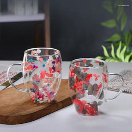 Tasses créatives en verre à Double paroi, tasse de remplissage Flash de conque à vraie fleur, cadeaux à la main à haute teneur en Borosilicate avec poignées