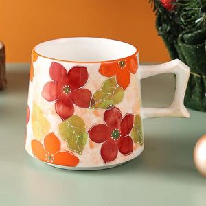 Tasses Creative en relief fleurs en céramique tasse à café dessin animé mignon tasse Couple cadeau petit déjeuner lait d'avoine bureau tasse à thé décoration de la maison