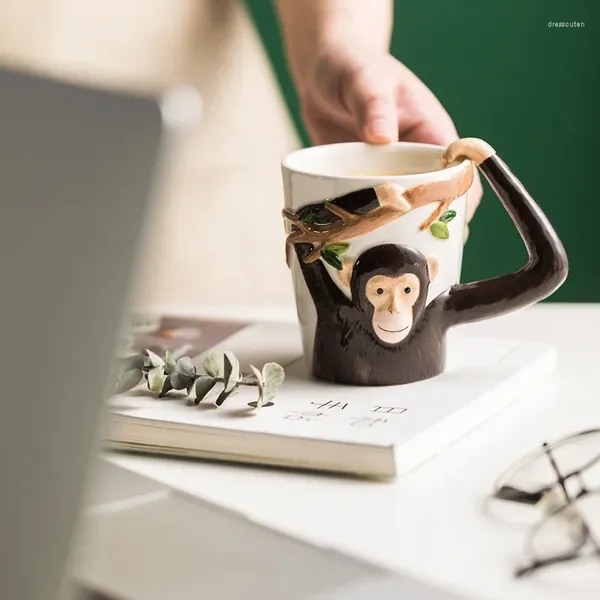 Tasses Creative drôle laid mignon Gibbon tasse singe forme tasse à café dessin animé ménage en céramique lait cadeau pour les amis