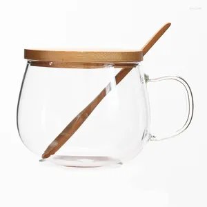 Tasses en verre créatif tasse de café tasse personnalisée avec couverture de bambou cuillère transparente fleur petit déjeuner lait d'alcool