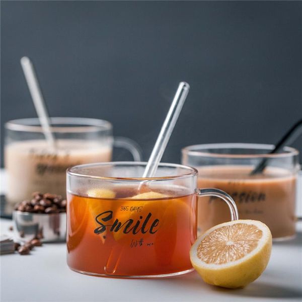 Tazas creativas de cristal con letras, leche, jugo, agua, café, taza con asa, taza transparente, vasos para amantes, pareja, regalos de navidad, 500MLMugs