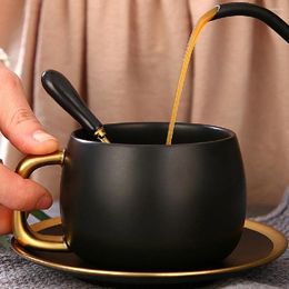 Mokken Creative Gold Tracing Rough Cup Dish Set gradiënt keramische koffie eenvoudige Britse middag