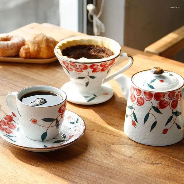 Tazas creativas de filtro de cerámica de mano de mano moderna simplicidad doméstica hada de cocina cafetera fabricante de macetas de pintura a mano alzada