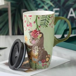 Mokken creatieve hand getrokken bos Animal Water Cup grote keramische koffie met deksel kerstfeest verjaardagscadeaus voor vrouwen en mannen