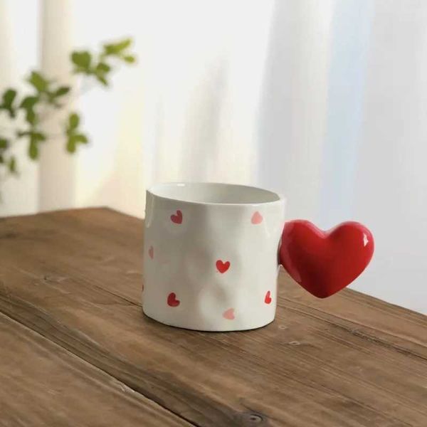 Tazas creativas dibujadas a mano de amor taza linda tazón circular taza colorida tazas de lunares de lunares tazas de agua de agua tazas de café J240428