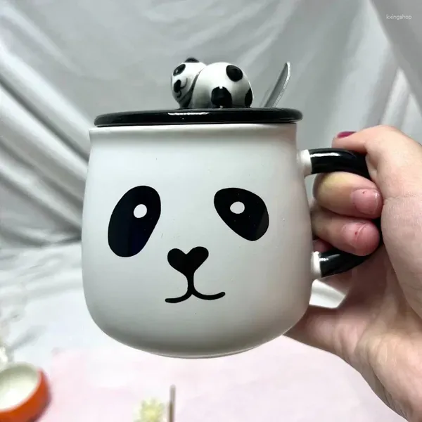 Tasses créatives en céramique Panda peintes à la main, résistantes à la chaleur, mignonnes tasses de petit déjeuner avec couvercle, cuillère, cadeau d'anniversaire pour Couple
