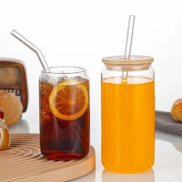 Tasses créatives jus de lait tasse en verre avec couvercle et paille bulle thé Transparent bière café haute Borosilicate Drinkware