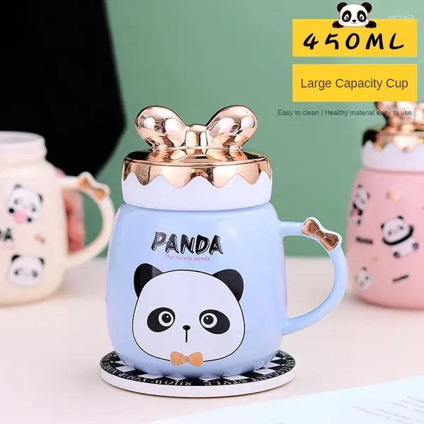 Tasses Creative Light Luxury Panda Mug avec couvercle cuillère en céramique miroir tasse super mignonne à haute température résistant à la maison tasses de Noël