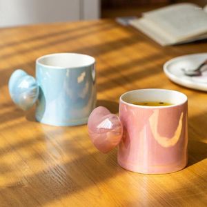 Tasses Creative Love Handle Ceramic Mug Perl Pink Blue Coffee Blue Café pour tasses et poterie Thé inhabituel