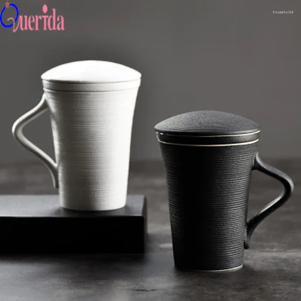 Tasses Tasse créative avec couvercle de grande capacité, tasse de filtre en céramique personnalisée, doublure de bureau, bouteille simple pour l'eau, le café et le voyage