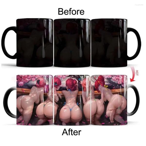 Tasses Creative Sexy Changement De Couleur Chang Tasse 350ml En Céramique Révélant La Chaleur Tasse À Café Petit Déjeuner Ass Amis Cadeau