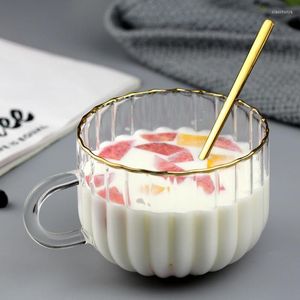 Mokken Creative Stripe Glass Cup Coffee Tea Drink Dessert Breakfastmelk Grote capaciteit transparant met handgatrankjesgerei