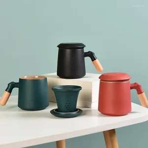 Tasses Creative Water tasse poignée en bois avec couvercle de thé filtre Filtre en céramique Office cadeau d'impression