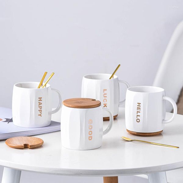 Tasses créatives lettre blanche tasse en céramique avec couvercles cuillère Simple ménage tasse à café cadeau de noël amis