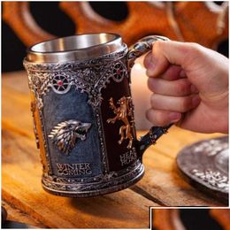 Tasses Verre à vin créatif Une chanson sur la glace et le feu Mug Game Thrones Bière en relief Grande capacité Whisky Café Lait Tasses Maison Jardin Dro Dhq9P