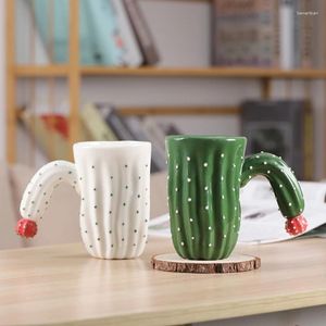 Tasses de cactus de créativité avec cuillère et couvercle tasses 400ml mignon milaire de café de la personnalité de la personnalité de la décoration pour la famille des amis