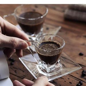 Mokken Crystal Glass Koffie Cup Afternoon Tea Creative Simple Small Dish Set Transparante Tumbler