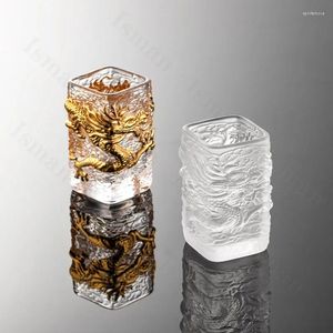 Mokken Crystal Glass Tea Cup Chinese stijl Golden Dragon Phoenix Relief Cups Middags Concentreerde koffie