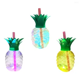 Tazas Tazas Taza de fiesta de piña Bebida hawaiana Luau Luz Vaso LED Decoraciones con paja Bebida Tropical La tapa que brilla en la oscuridad Playa
