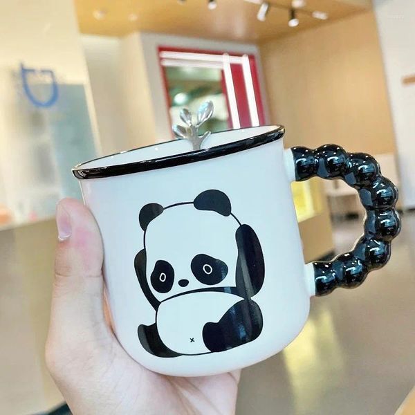 Tazas tazas de cerámica 3D Panda café con tapas cucharas dibujos animados Retro leche pareja tazas vasos regalos de negocios suministros de cocina y Bar