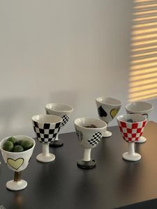 Tasses décor personnalisé tasse à vin en céramique tenue à la main échiquier treillis bol à collation rétro gobelet tordu belles frites françaises