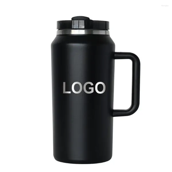 Tasses Tasse à café de voyage isolée à double paroi personnalisée Tasse en métal en acier inoxydable Gobelet de 64 oz avec poignée